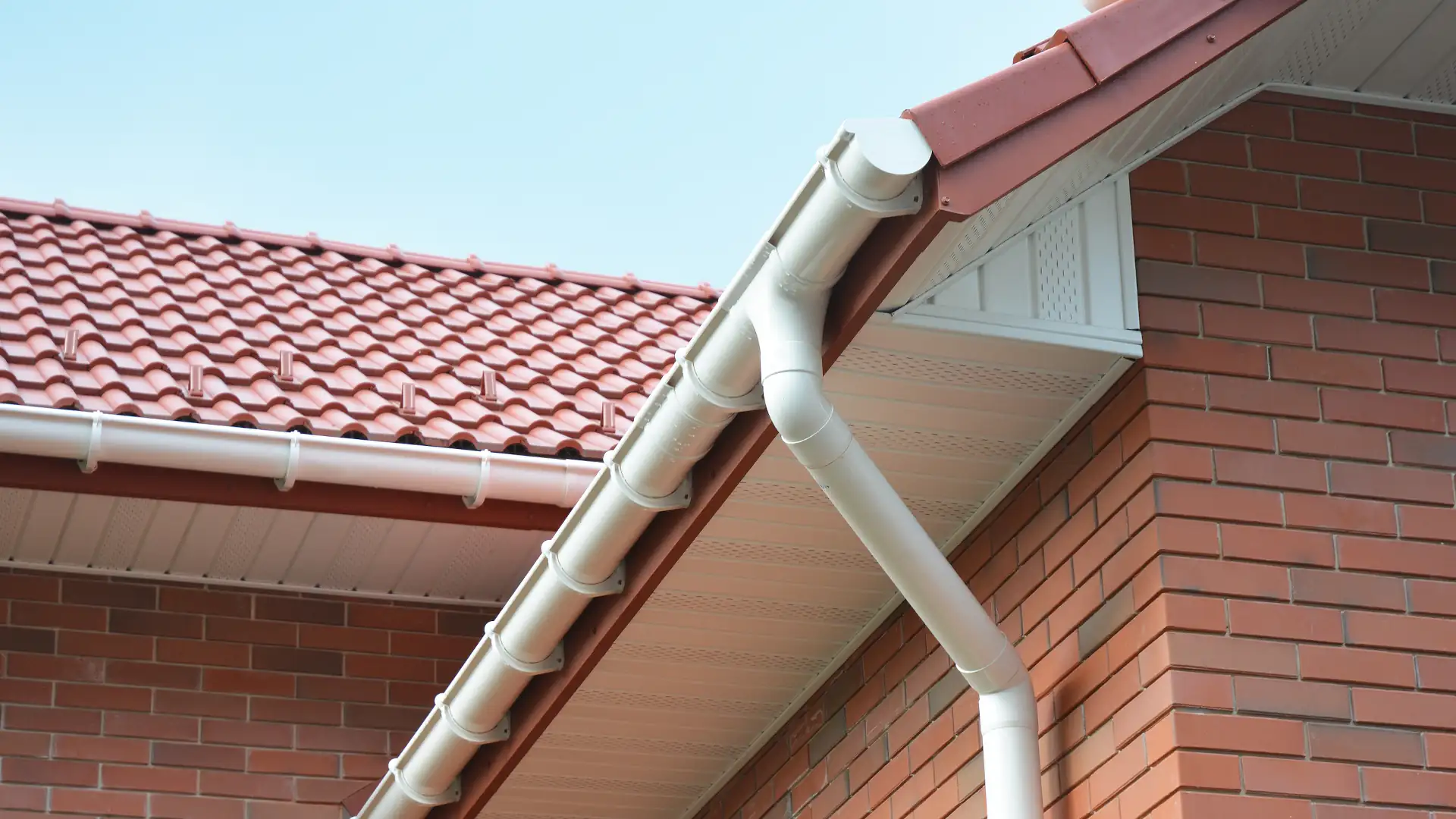 House drainage system - gutters and downspout on a residential house.